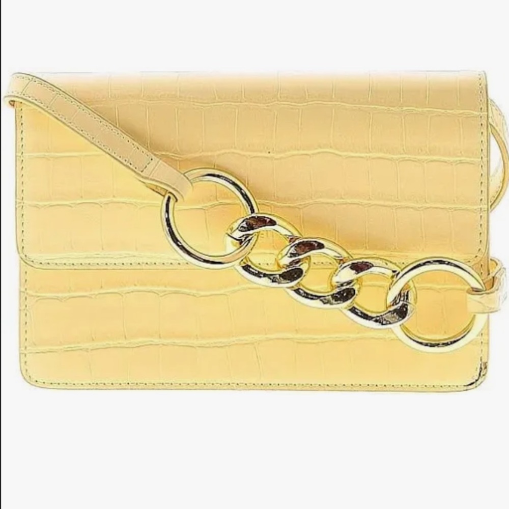 JW PEi Yellow Croc-Embossed Shoulder Bag with Chain Detail
